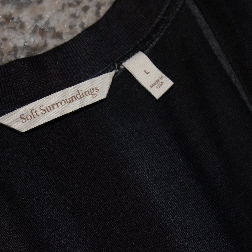 Soft Surroundings Shark Bite Hem Flowy Grey Purple Striped Long Sleeve Tunic Top - Picture 9 of 14